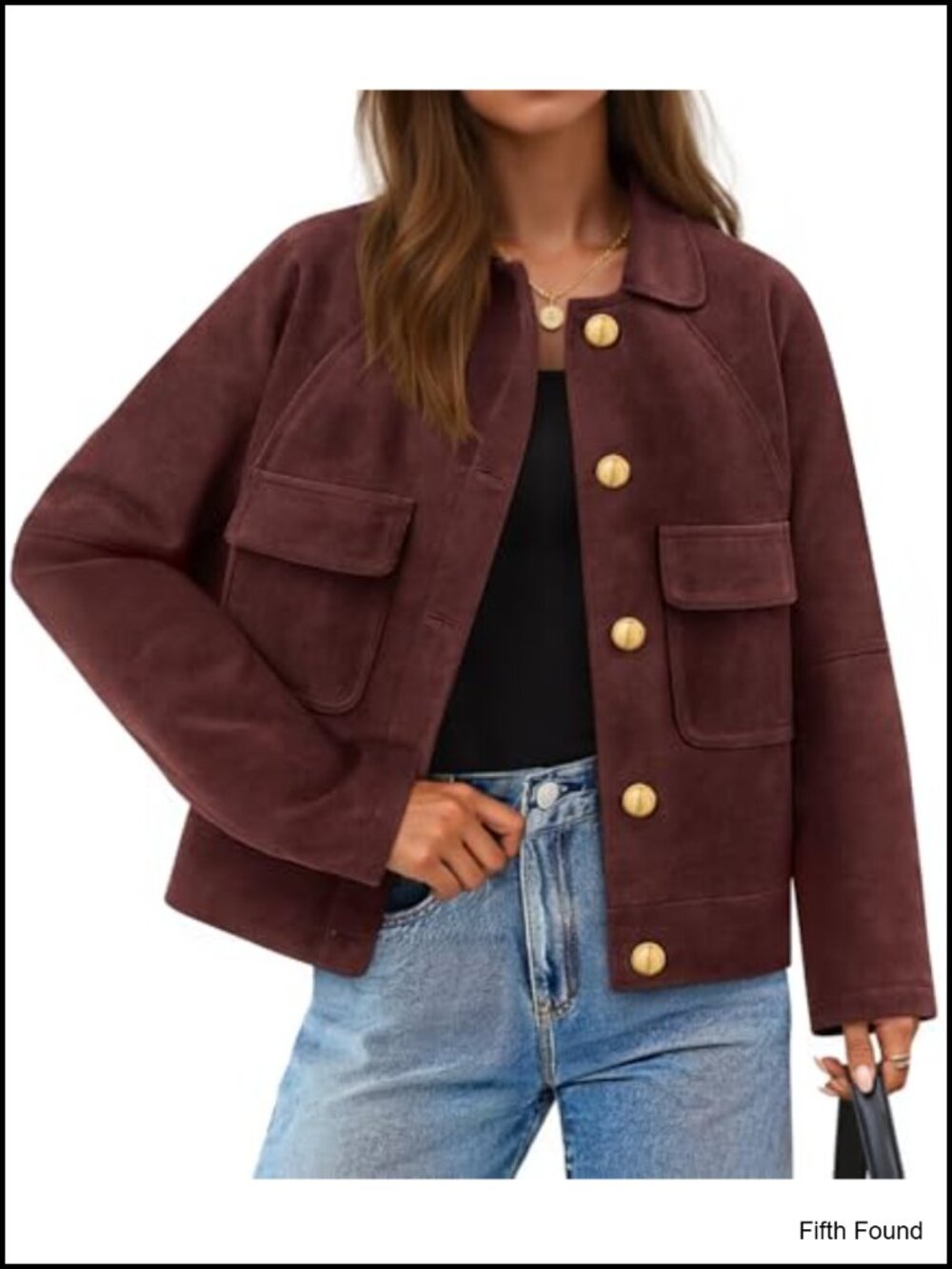 Faux Suede Button Down Crop Jacket Collared Utility Coat